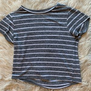 A grey and white striped crop top